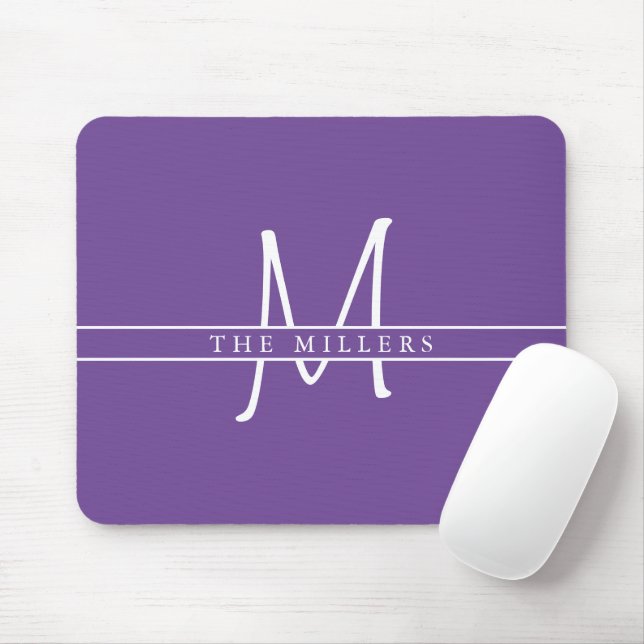 Script Initial Split Monogram, Personalized Purple Mouse Pad (With Mouse)
