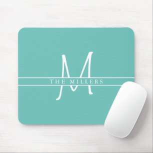 Script Initial Split Monogram, Personalized Teal Mouse Pad