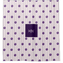 Script Initials Blush & Violet Stripes, Flowers