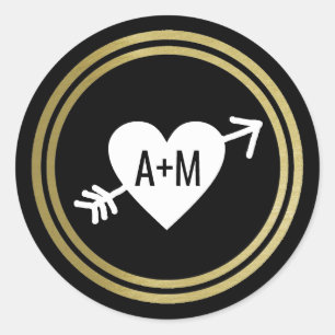 script initials vertical love wedding  classic round sticker