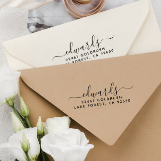 Script Last Name Modern Minimalist  Return Address Rubber Stamp