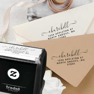 Script Last Name Modern Minimalist  Return Address Self-inking Stamp