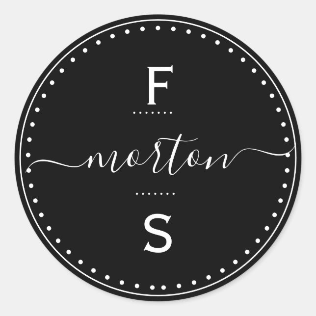 Script Last Name with Initials Classic Round Sticker (Front)