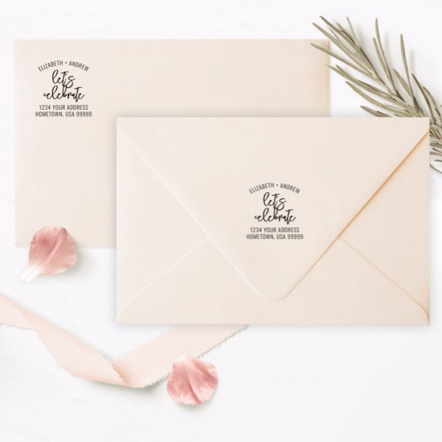 Script Lets Celebrate Wedding Return Address Stamp (Creator Uploaded)