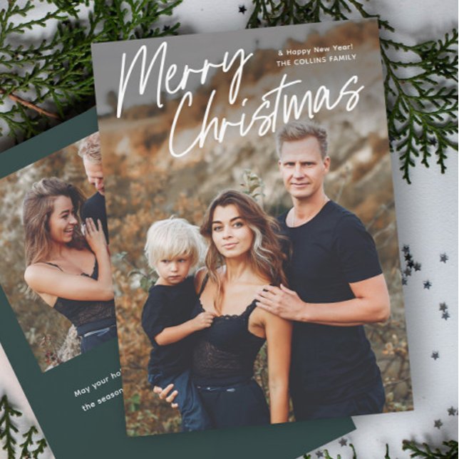 Script Lettering Merry Christmas 2 Photo  Holiday Card (Hand Lettered Merry Christmas 2 Photo Holiday Cards.)