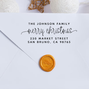 Script Lettering Merry Christmas & Family Name Rubber Stamp