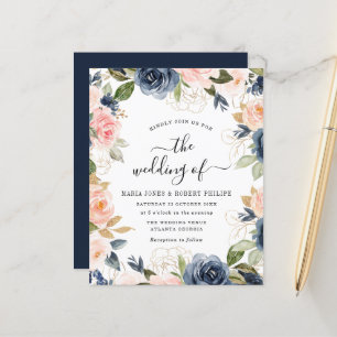 script lettering navy and blush wedding invitation