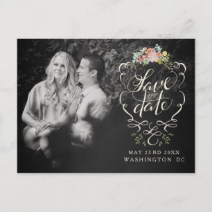 Script Lettering Save the Date Photo Postcard