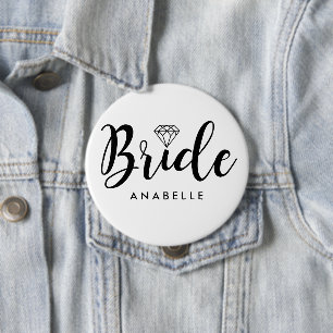 Script Letters "Bride" Personalised 10 Cm Round Badge