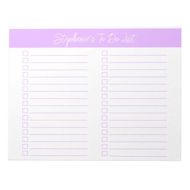 Script Light Lavender 8.5x11 Two Column Checklist Notepad (Front)