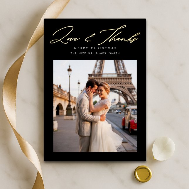 Script Love and Thanks Christmas Photo Black Gold (Creator Uploaded)