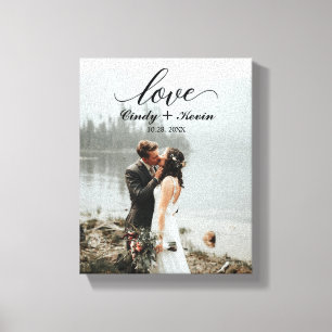 Script Love Custom Family Name Wedding Bride Groom Canvas Print