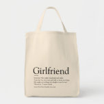 Script Love Heart Girlfriend Definition Tote Bag<br><div class="desc">Personalise for your girlfriend to create a unique valentine,  Christmas or birthday gift. A perfect way to show her how amazing she is every day. Designed by Thisisnotme©</div>
