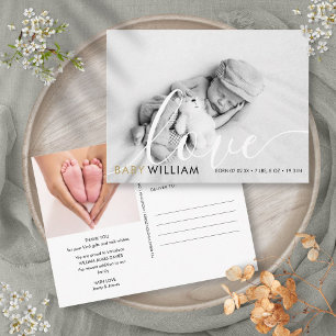 Script Love Modern Gold Photo Baby Birth Thank You Postcard