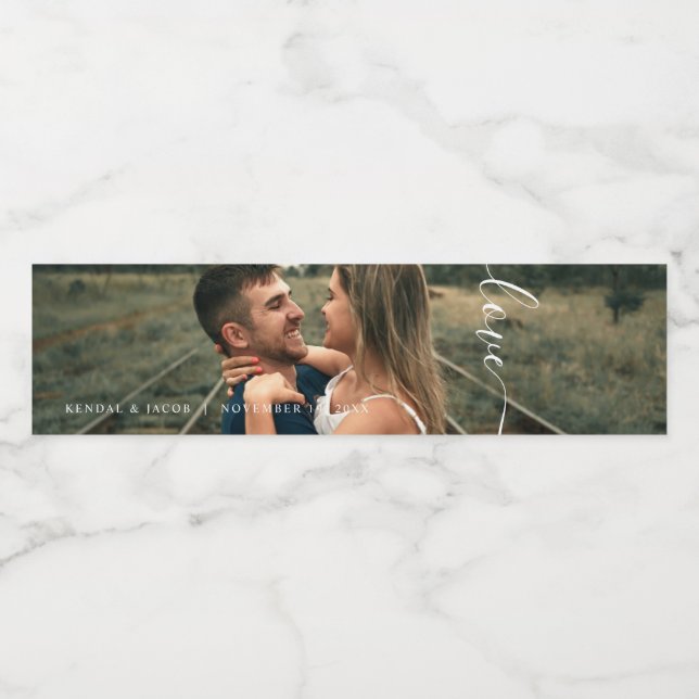 Script Love Wedding Photo Water Bottle Label (Single Label)