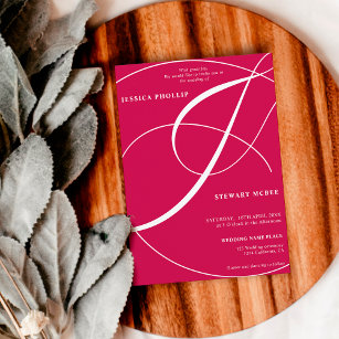 Script magenta pink photo calligraphy wedding invitation