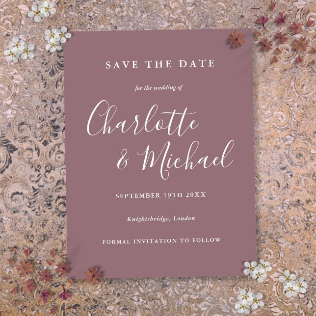 Script Mauve Wedding Save the Date Card (Script Mauve Wedding Save the Date Card)