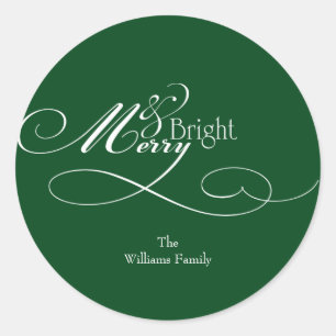 Script Merry and Bright Holiday Classic Round Sticker