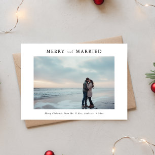Script Merry and Married Newlywed Photo Christmas Holiday Card