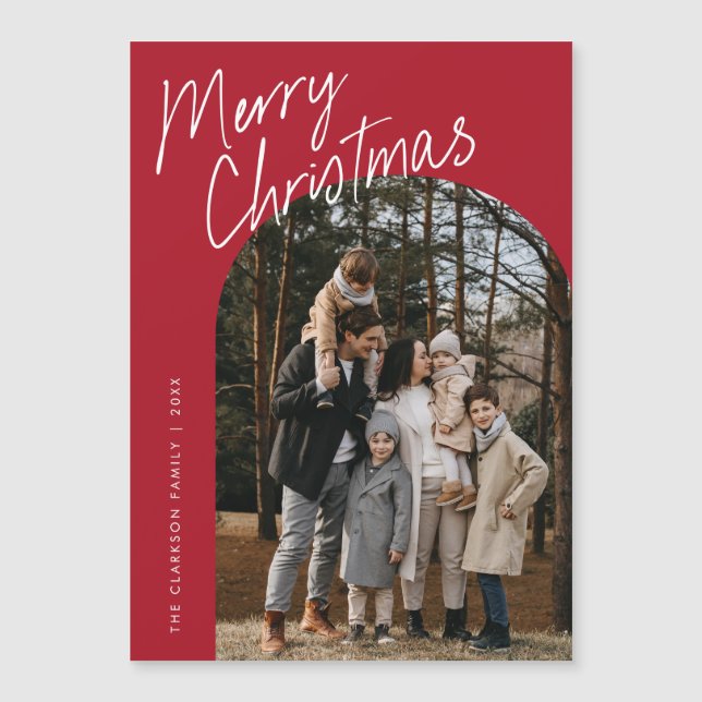 Script Merry Christmas Arch Photo Magnetic Card (Front)