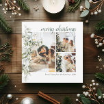 Script Merry Christmas Berry Photo Holiday Card<br><div class="desc">Modern photo Christmas holiday card features Peace,  Love and Joy greeting with photo and botanical berries and leaves.</div>