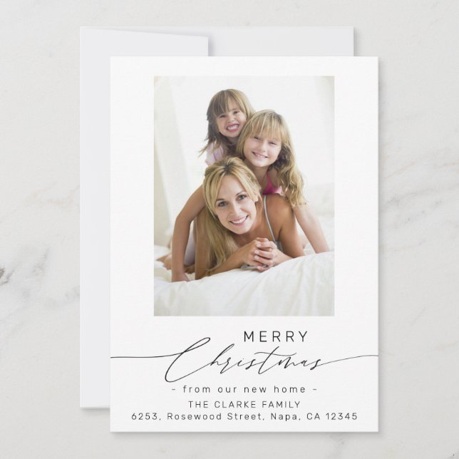 Script Merry Christmas From Our New Home Photo Holiday Card (Front)