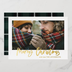 script merry christmas green tartan photo
