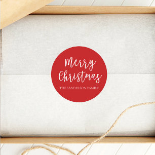 Script Merry Christmas Holiday Family Name  Classic Round Sticker