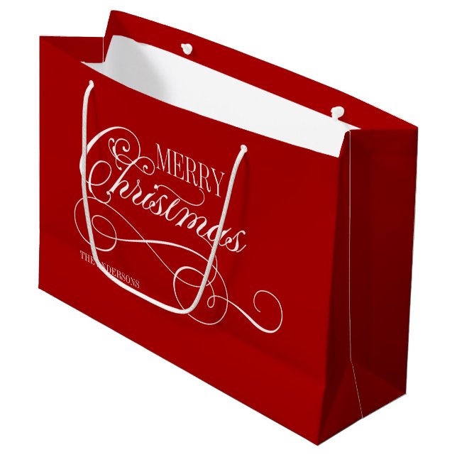 Script Merry Christmas Holiday Large Gift Bag (Front Angled)