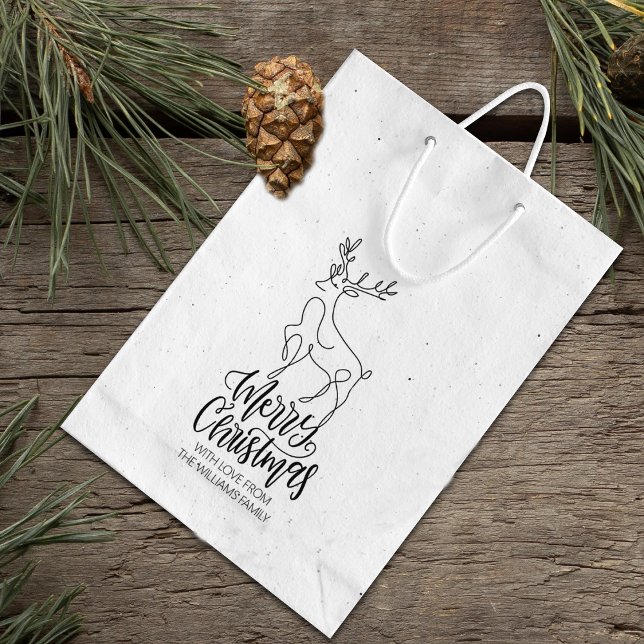 Script Merry Christmas, Modern Line Art Deer Large Rubber Stamp (Creator Uploaded)