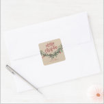 Script Merry Christmas Watercolor Branch Square Sticker<br><div class="desc">A festive,  red,  green and white merry Christmas gift sticker,  favour sticker or envelope enclosure featuring bold script and watercolor greenery with leaves and berries.</div>