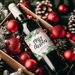 Script Merry Christmas Watercolor Greenery Wine Label<br><div class="desc">Watercolor greenery with script "Merry Christmas" personalised with business name wine labels makes a great gift.</div>