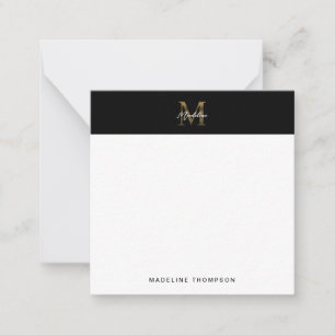 Script Metallic Black Gold Monogram Square Mini Card