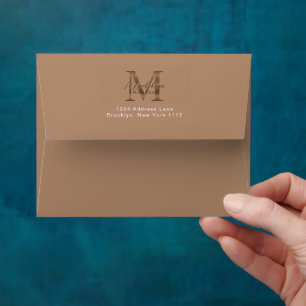 Script Metallic Taupe Gold Monogram Address Envelope