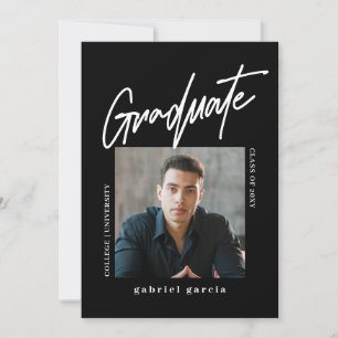 Script Minimal Black Photo Graduation Invitation