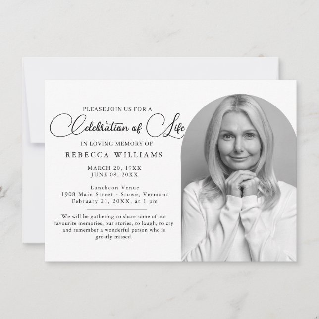 Script Minimal Celebration of Life Invitations (Front)