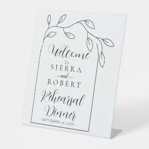 Script Minimal Rehearsal Dinner Welcome Pedestal Sign