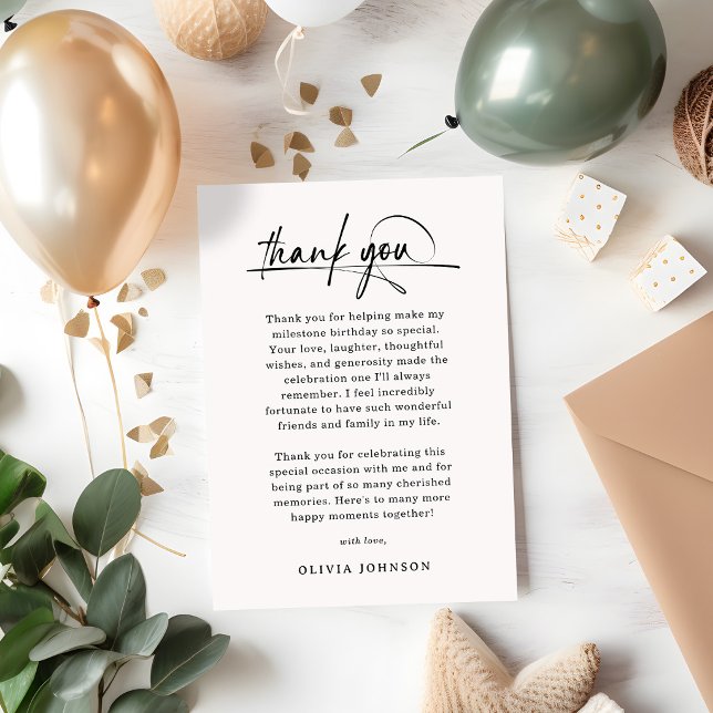 Script Minimalist Birthday  Thank You Card (Creator Uploaded)