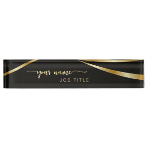 Script Minimalist Black and Gold  Nameplate