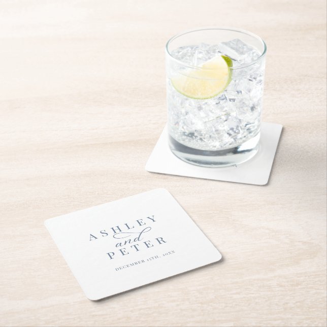 Script Minimalist Classic Wedding Dinner Square Paper Coaster (Insitu)