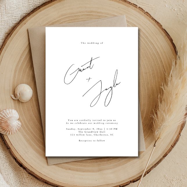 Script Minimalist Elegant Names Black Wedding Invitation (Creator Uploaded)