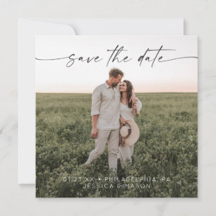 Script Minimalist Save The Date Photo Card