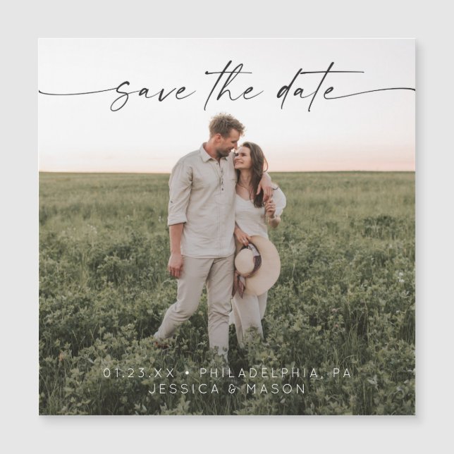 Script Minimalist Save The Date Photo Magnet (Front)