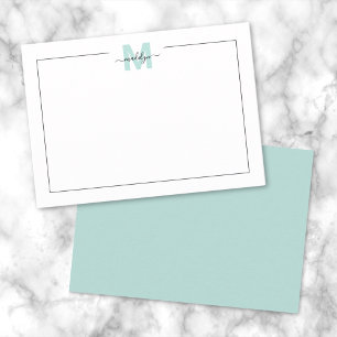 Script Minimalist Teal Blue Monogram Card