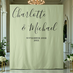 Script Minimalist Wedding   Sage Green Backdrop Tapestry