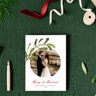 Script & Mistletoe Merry & Married Photo Holiday Card