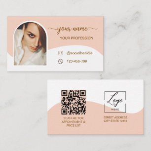 Script Modern arch pink photo qr code logo Busines Business Card