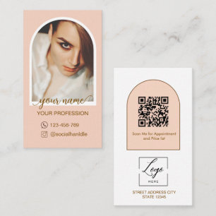 Script Modern arch pink photo qr code logo Business Card