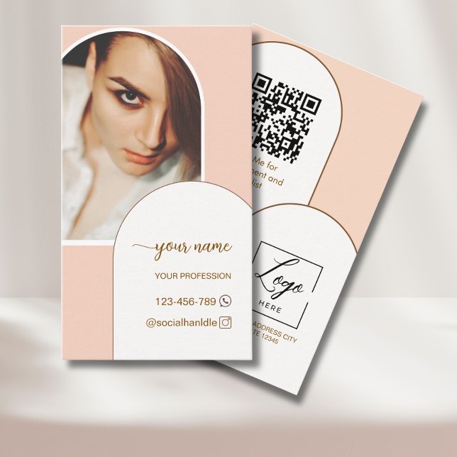 Script Modern arch pink photo qr code logo Business Card (Creator Uploaded)
