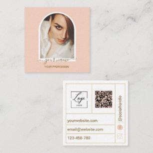 Script Modern arch pink photo qr code logo Square Business Card